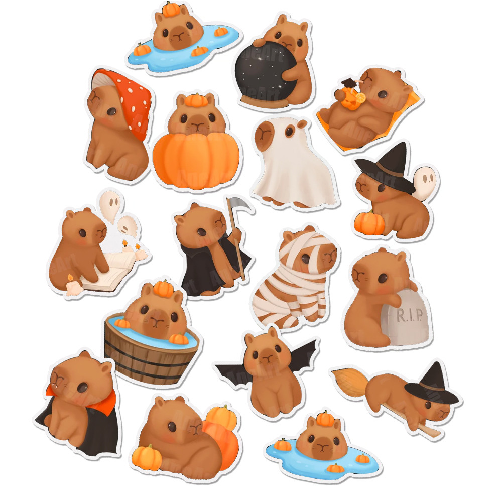 

Pack of 36 Kawaii Capybara Sticker Pack Halloween Party Decals for Scrapbook, Notebook, Phone, Laptop DIY Craft Decoration