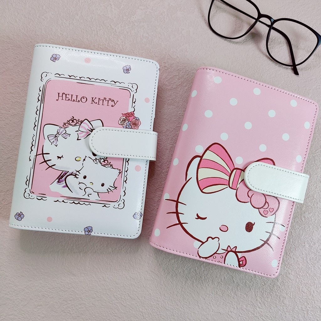 

A6 Cute Cat 6 Ring Binder PU Clip-on Notebook Leather Loose Leaf Notebook Cover Notebooks Journal Kawaii Stationery