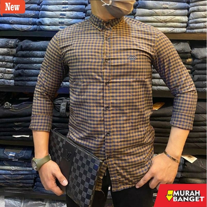 kemeja kotak kotak cowok kemeja kotak kotak lengan panjang / kemeja kotak-kotak / kemeja flanel pria