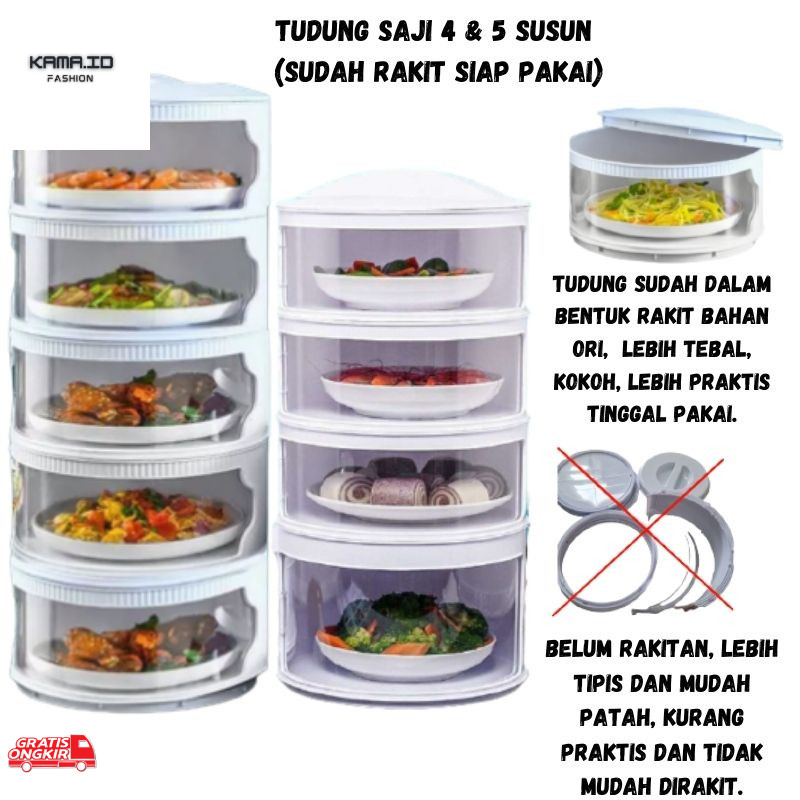 Peralatan Rumah / Tudung Saji Rak Susun Tempat Penyimpanan Makanan Rakitan 2 3 4 5 Tingkat Tebal Ter