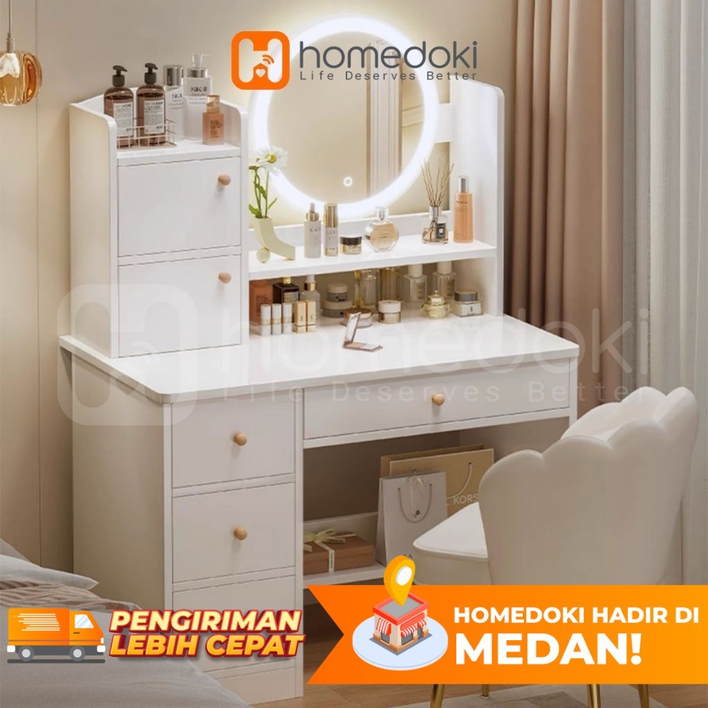 Homedoki Meja Rias/Meja Kamar Aesthetic/Meja Rias Minimalis/Meja Rias Aesthetic/Meja Rias Lampu LED/