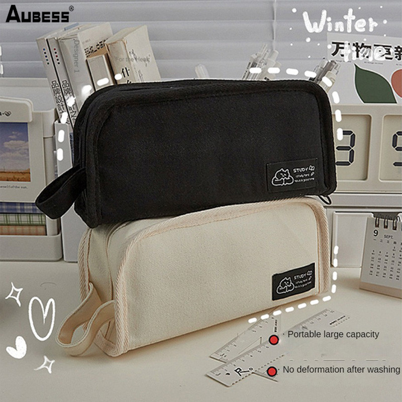 

Ins Simplicity Pencil Case Solid Color White Black Canvas Pencil Bag High Capacity Stationery Storage Bag School Student Supply