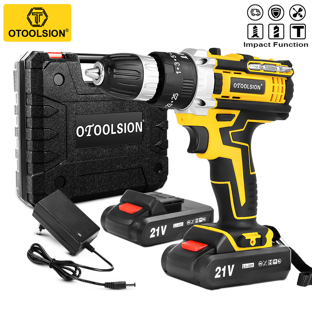 

OTOOLSION New 21V Impact Cordless Drill Electric Screwdriver Rechargeable Battery Wireless Hand Drill Power Tools For DIY Home