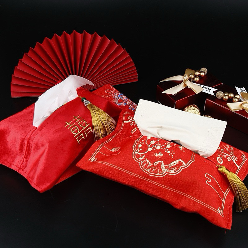 TokoSasa Tempat Tisu Shuangxi Red Wed Bahan Kain Bordir / Tempat Tisu Wedding Chinese / Tissue Cover