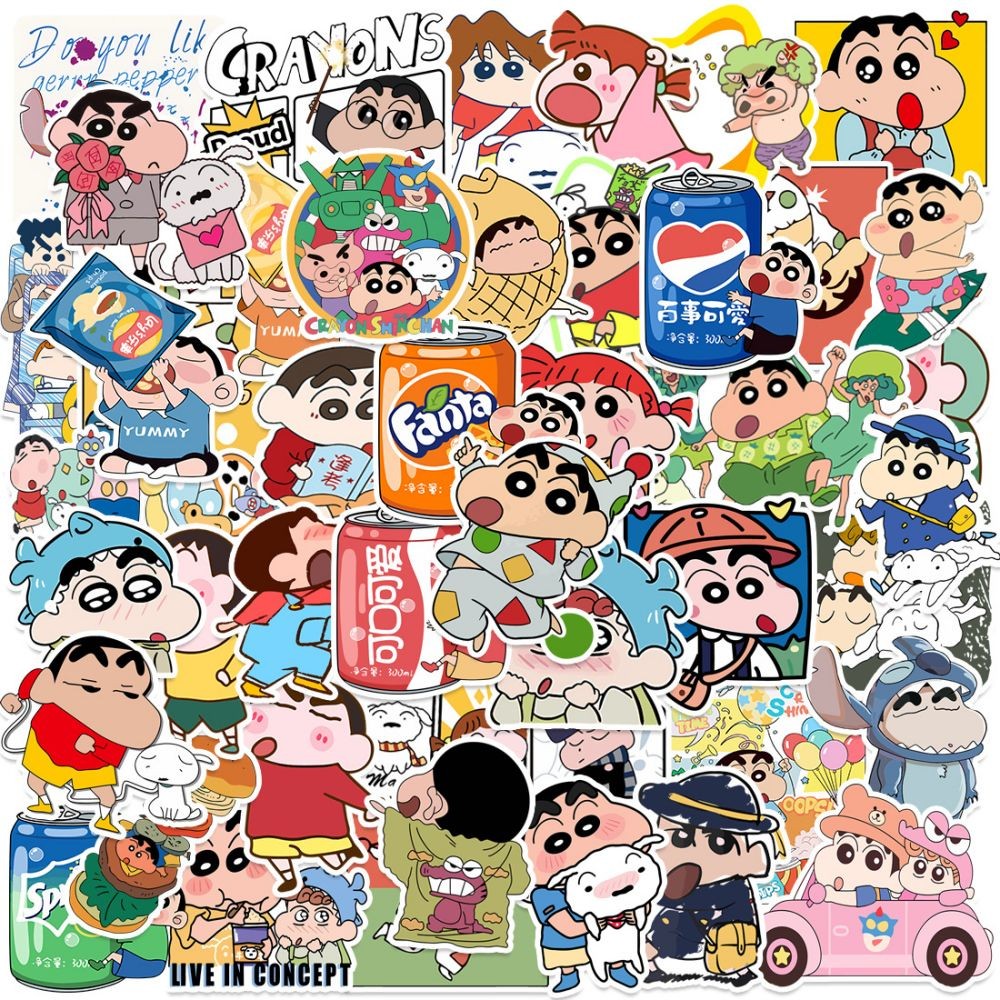 

50pcs Crayon Shin-chan Anime Stickers Skateboard Suitcase Waterproof Phone Case Cute Stickers Pack Laptop Skin Kids Toys