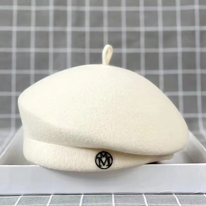 Classic Ladies Beret Hat Fancy Wool Felt Hat Warmer Winter Hat Cap White Black Women Fedora Hat Fasc