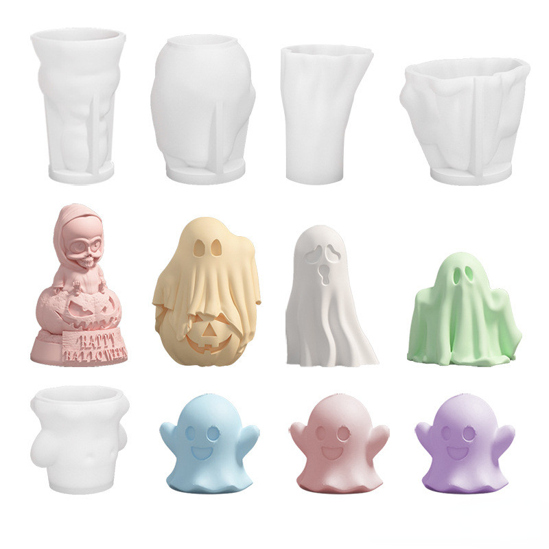 

3D Ghost Pumpkin Zombie Silicone Molds DIY Halloween Candle Crafts Plaster Resin Cast Mold Home Artwork Make Halloween Gifts