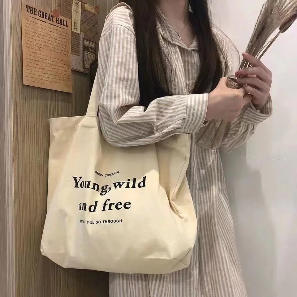 

Armpit Large Capacity Shoulder Bag Korean Simple Casual Canvas Bag Students Large Capacity Letter Shoulder Canvas Bag