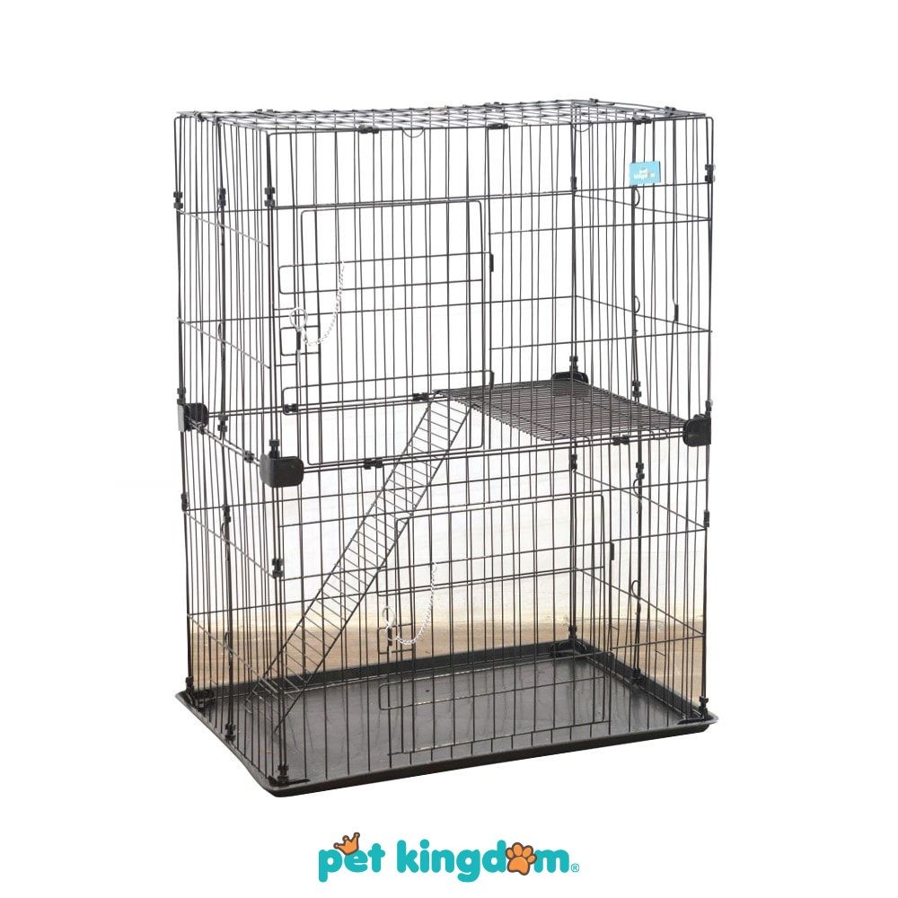 Pet Kingdom Kandang Kucing 2 Tingkat 199-2 - Hitam Rumah Hewan Kurungan Peliharaan Sangkar Kucing Te