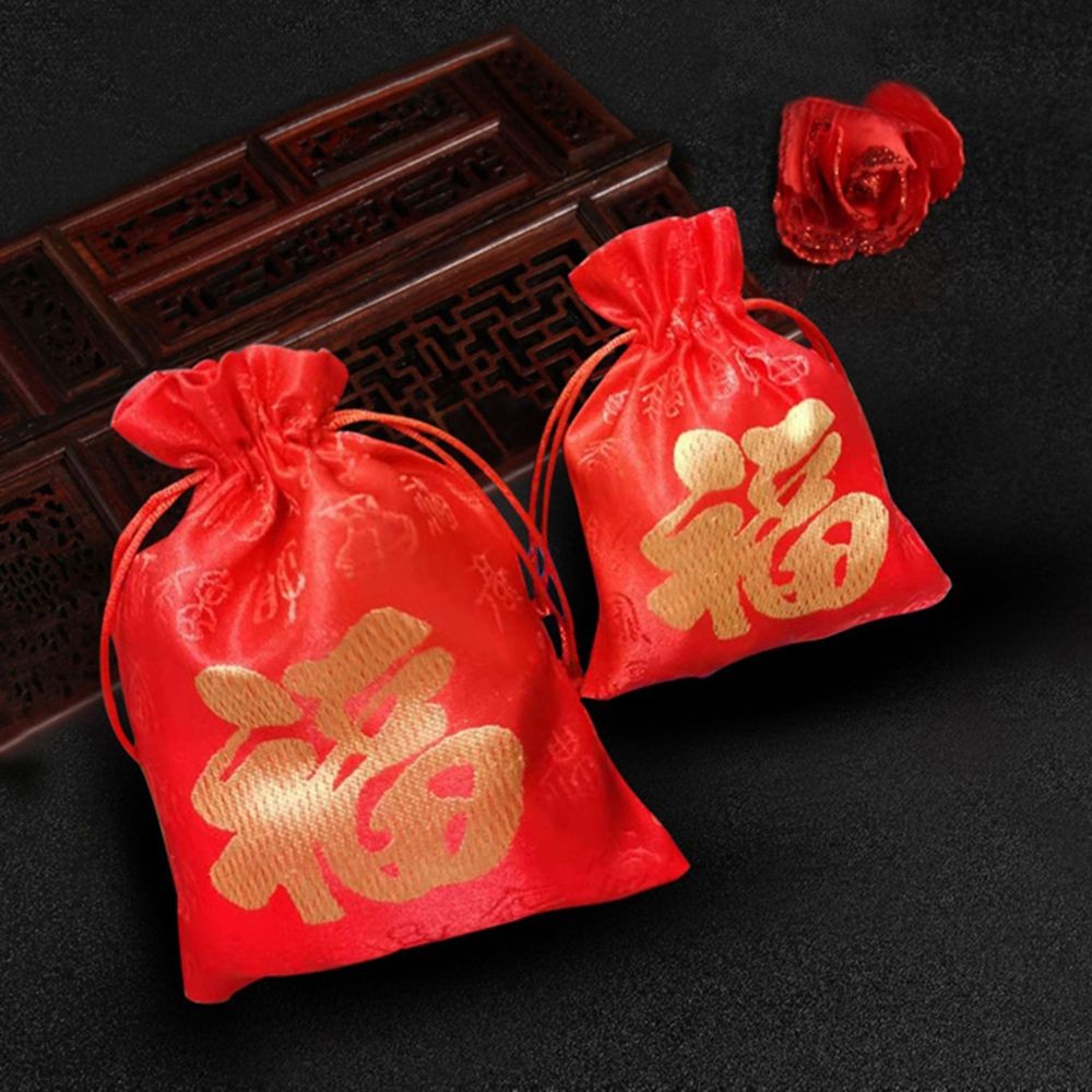 

1Pcs Jewelry Drawstring Pouch Silk Fu Bag Gift Packaging Happy New Year Chinese Lucky Bags New Year Wedding Party Brocade