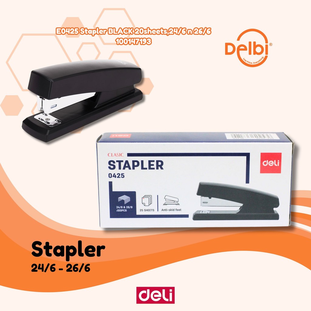 

Deli E0425 Stapler 12# tahan lama E0425 Stapler BLACK 20sheets,24/6 n 26/6 HEKTER BX12