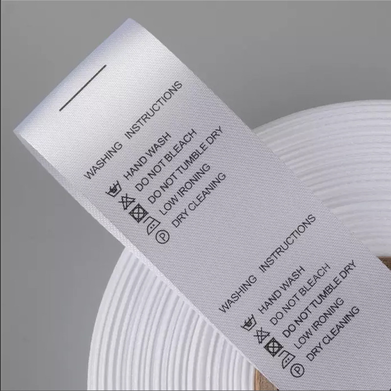 

Custom Logo Garment care Label 100% Polyester Printed Satin Ribbon Wash Care Contents Labels for Baby Clothes