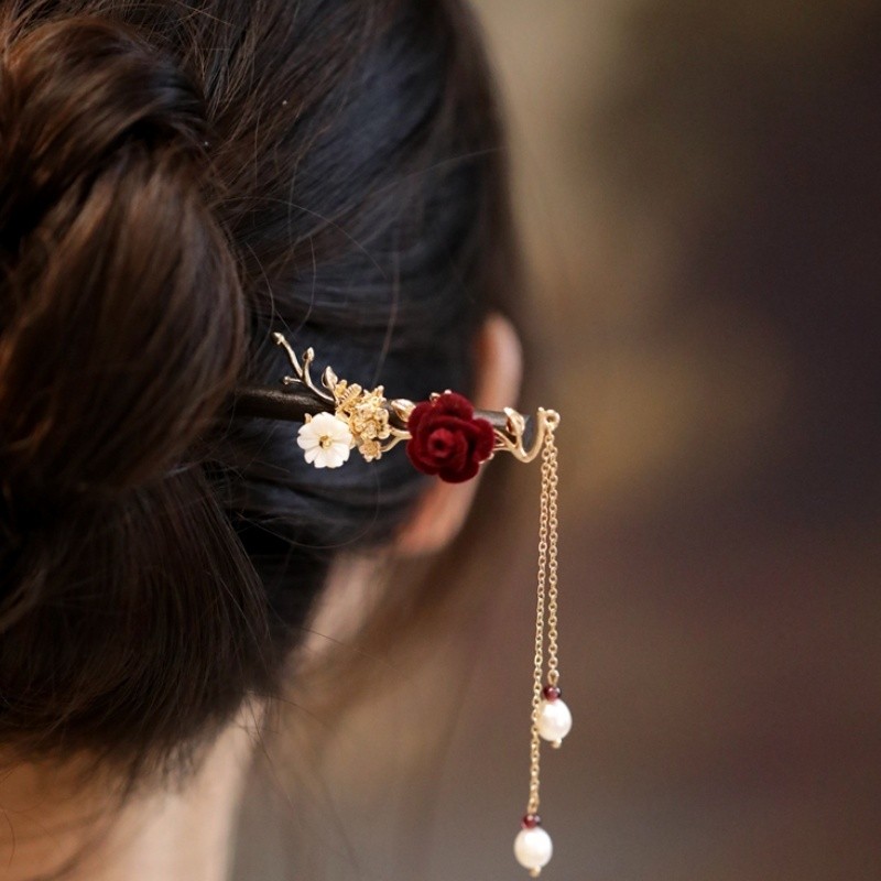 Hiasan Rambut Tusuk Konde Model Modern Elegan Jepit Rambut Sanggul Tusuk Konde Kayu Hanfu Style Vint