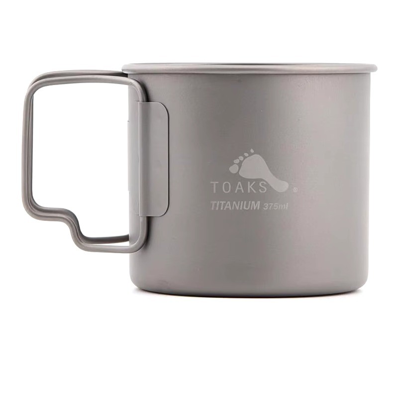 TOAKS Titanium 375ml Cup, Ultralight Outdoor Camping Mug Foldable Handle Tablewaret without Lid CUP-