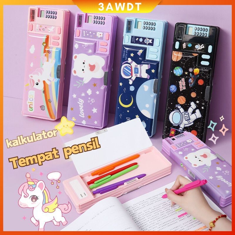 

【COD】Tempat pensil dua lapis multifungsi untuk anak perempuan dan laki-laki sekolah dasar kotak pensil kartun berkapasitas besar dengan kalkulator