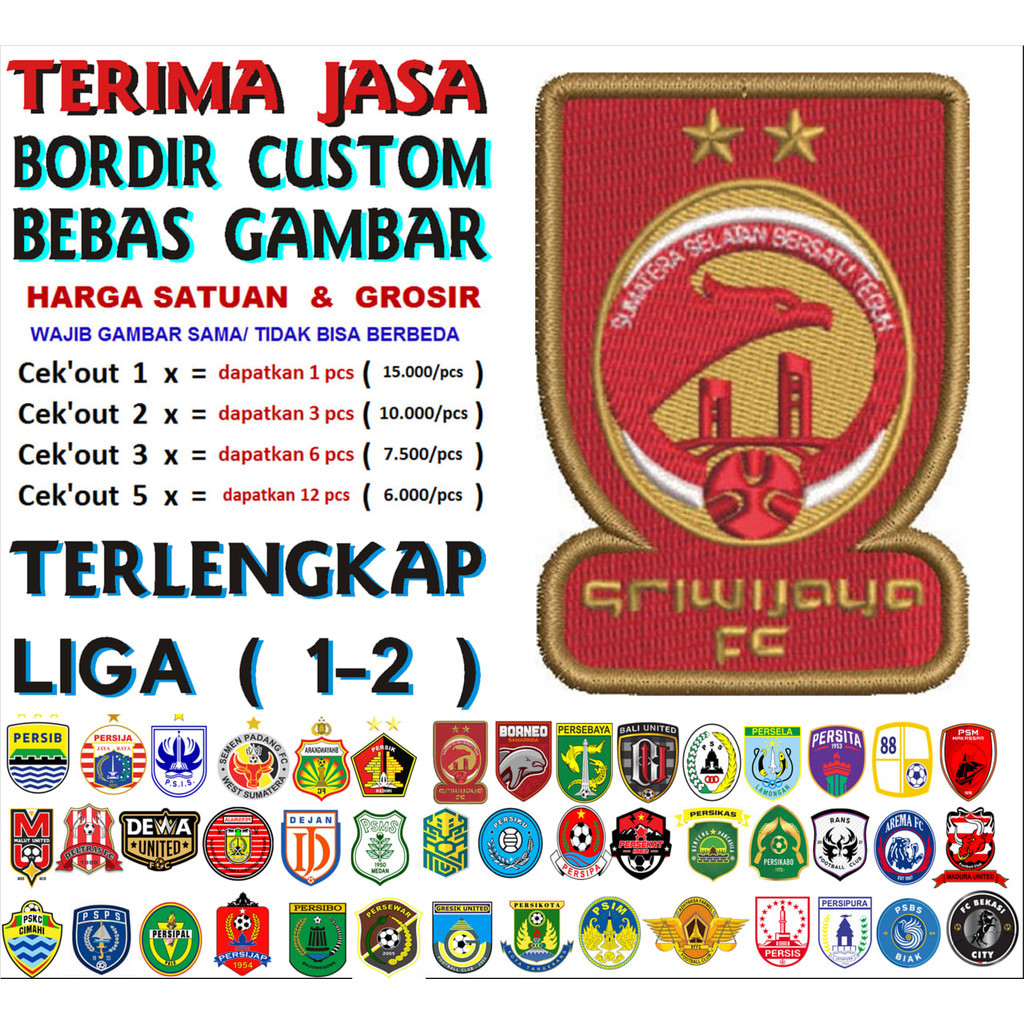 NEAR SRIWIJAYA FC PATCH BORDIR BET LOGO/EMBLEM KLUB BOLA BRI LIGA 1 & 2 LENGKAP