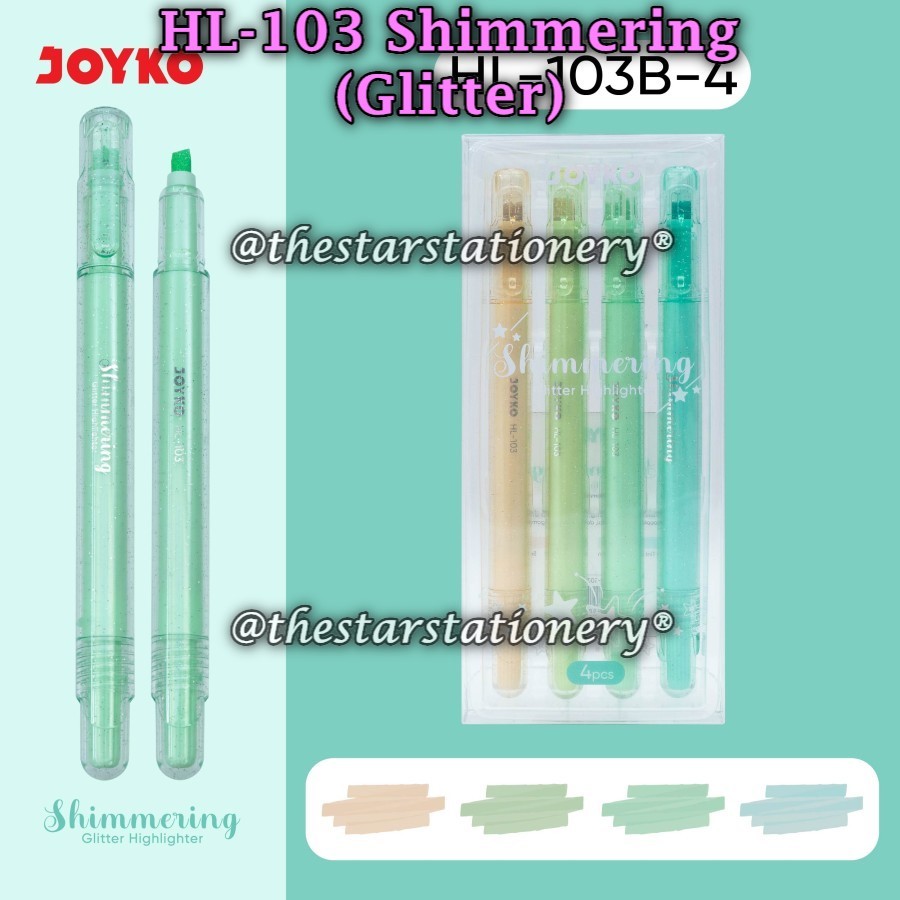 

(1 Set/4 Pcs) GROSIR Highlighter Set JOYKO HL-103B-4 / Highlighter Joyko HL-103 Shimmering Glitter