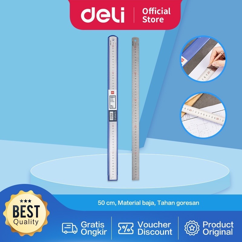 

Penggaris besi / drafting rule Deli 8464 Steel 50cm