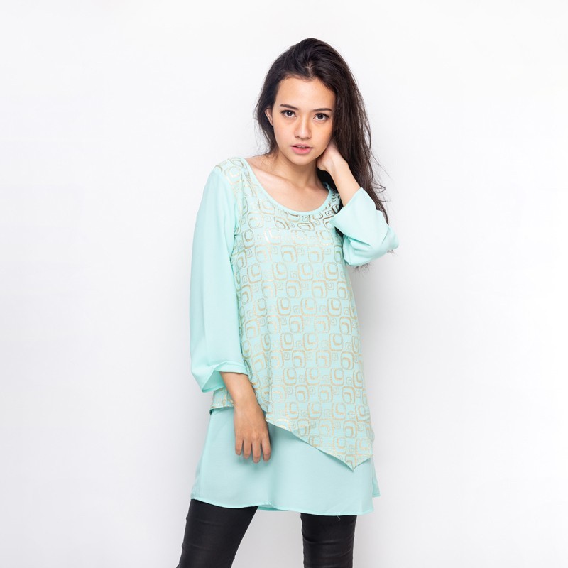 Nawa Blouse Print Warna Green & Gold