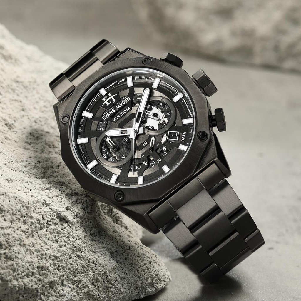 [ DISKON ] Evans Jayden Jam Tangan Pria 9583 Rantai Kaca Sapphire Chronograph 10ATM
