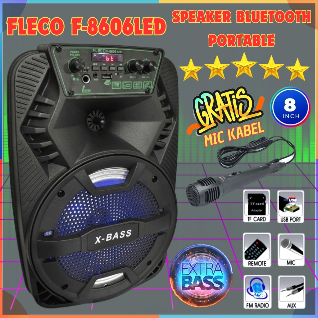 SERBA COD SPEAKER KARAOKE FLECO F-8606LED/F-8606F SPEAKER AKTIF BONUS MICROFON + REMOT SPEAKER BLUET