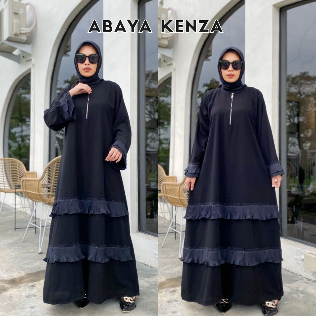 Abaya Gamis Saudi Hitam Jetblack Premium Sifon Maxy Swarovski Elegan - KENZA
