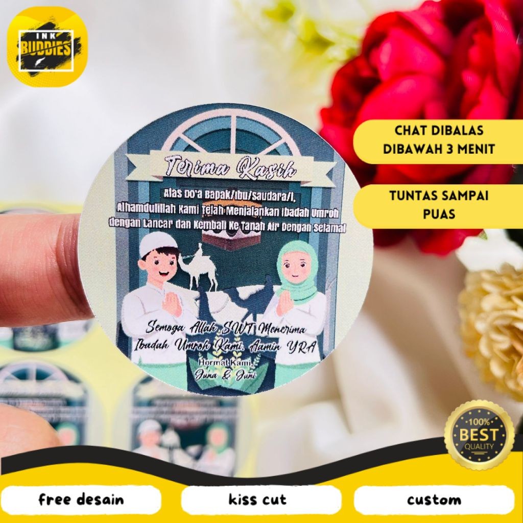 

INB 5-8 Stiker Gift Umroh Chromo Bulat Sticker Label Souvenir Naik Haji Free Desain Uk.Sedang