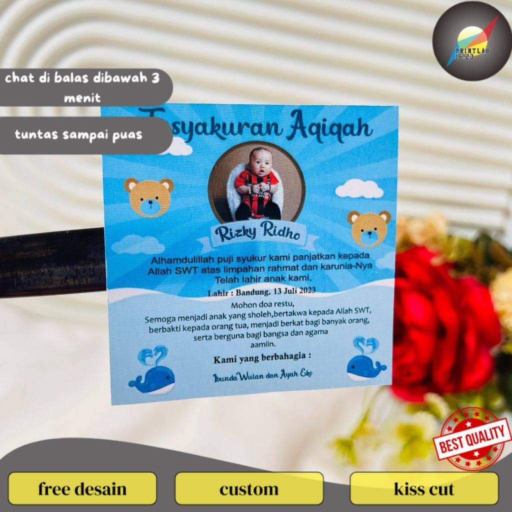 

PrintLab 9-15 Sticker Tasyakuran Aqiqah Bayi Stiker Ikkah Iqqah Qiqah Anak Bentuk Kotak Uk.Besar