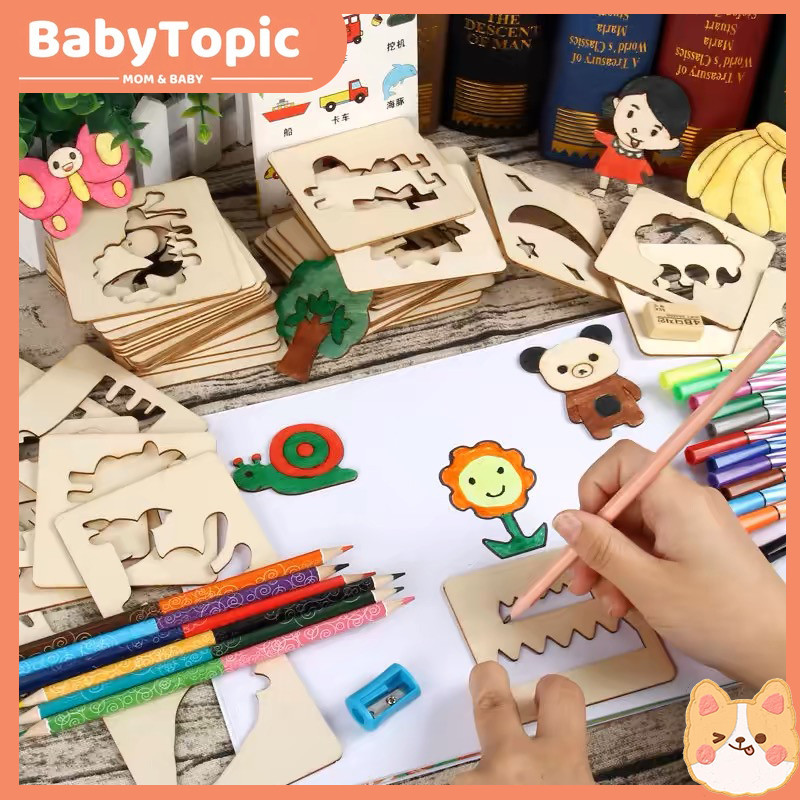 

【Ready stock】Geetoy 20 Buah Templat Lukisan DIY Kayu Stensil Menggambar Belajar Untuk Anak Mainan Pendidikan