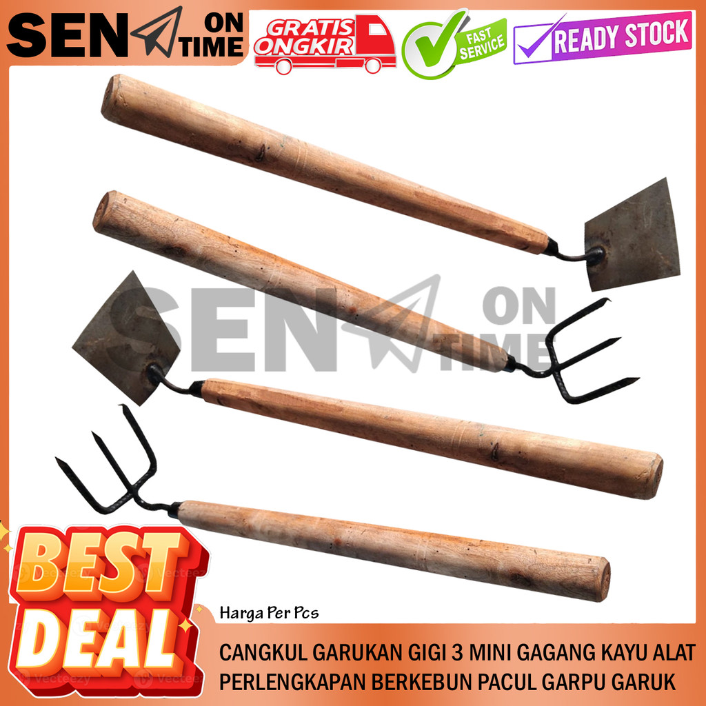 Garukan Sampah Kecil Gagang Kayu Cangkul Mini Garuk Taman Pacul Got Garut Garpu Alat Berkebun Petel 