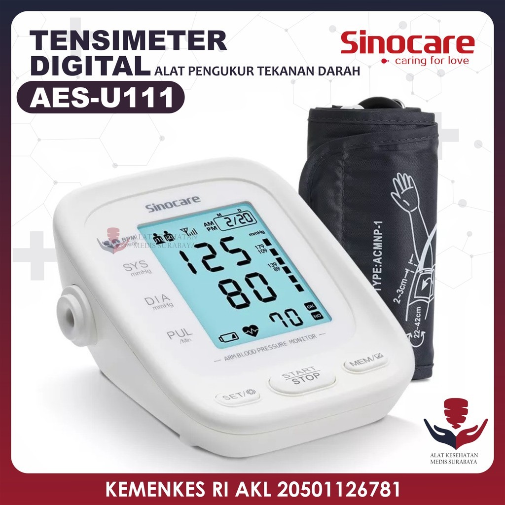Tensimeter Digital AES-U111 Alat Ukur Tensi Sinocare Tes Tekanan Darah