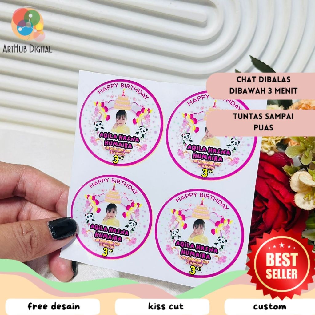

AHD 9-15 Sticker Ulang Tahun Anak Vinyl Anti Air Stiker Label Undangan Happy Birthday Uk.Besar
