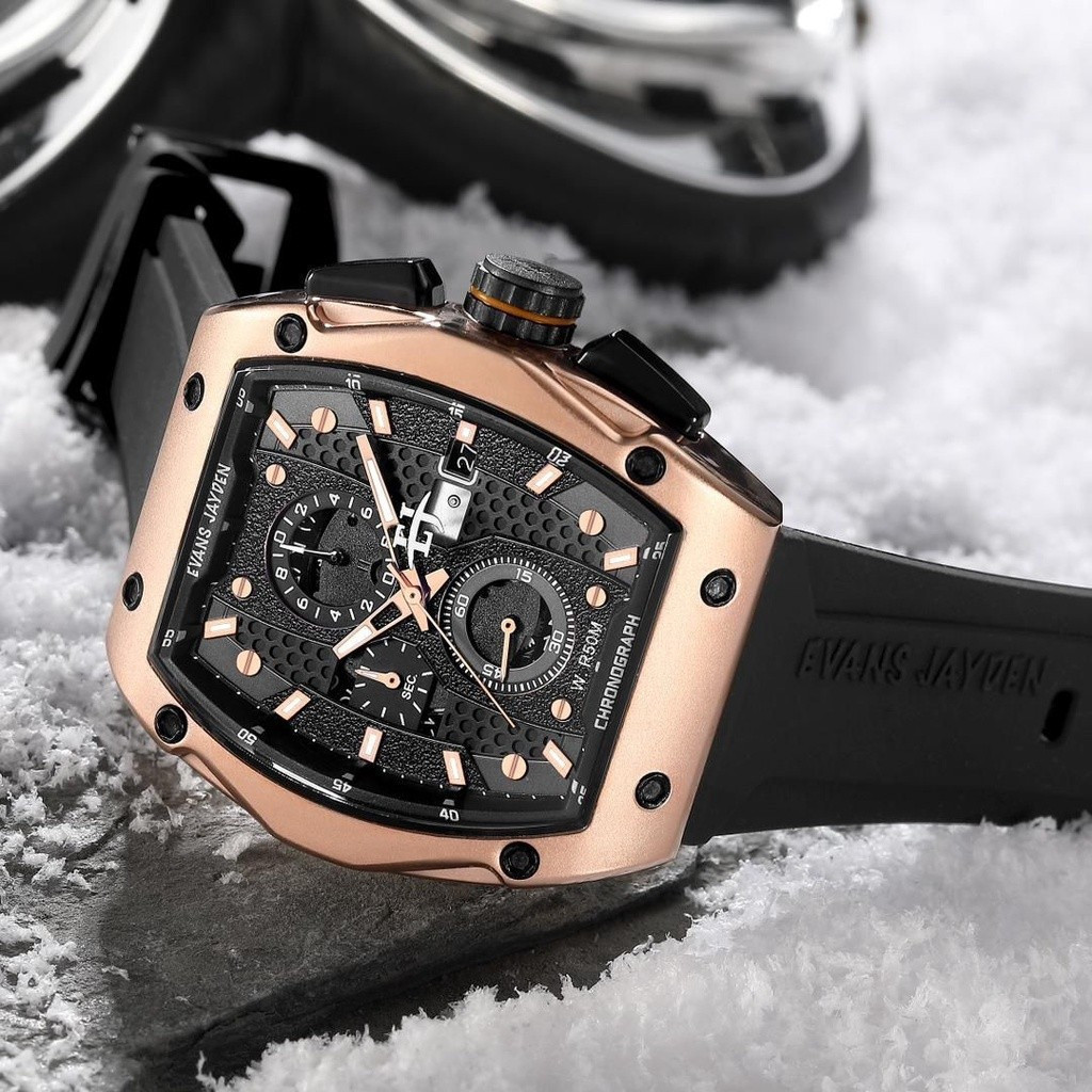 [ DISKON ] Evans Jayden Jam Tangan Pria 9556 Rubber Silicon Kaca Sapphire Water Resistant 5ATM