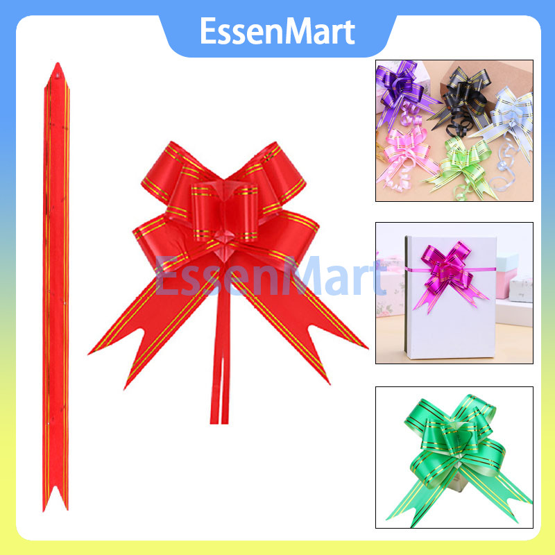 

Pita Tarik / Pita Kado / Pita Serut Motif Garis Lis Emas Isi 10pcs / Pita Tarik EMAS Hiasan Parcel