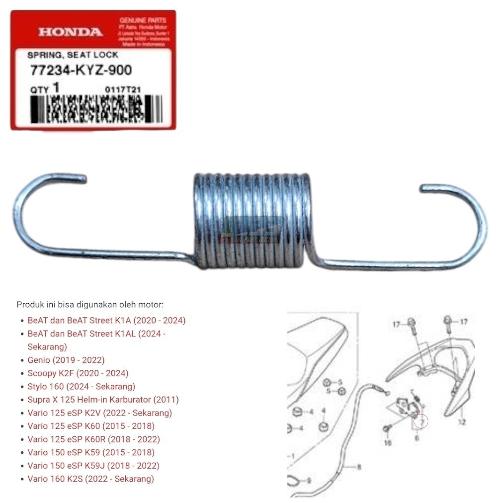 Spring Seat Lock Per Kancingan Jok Belakang Beat New 2020 Genio Scoopy New 2021 Sty;o 160 Vario 125 