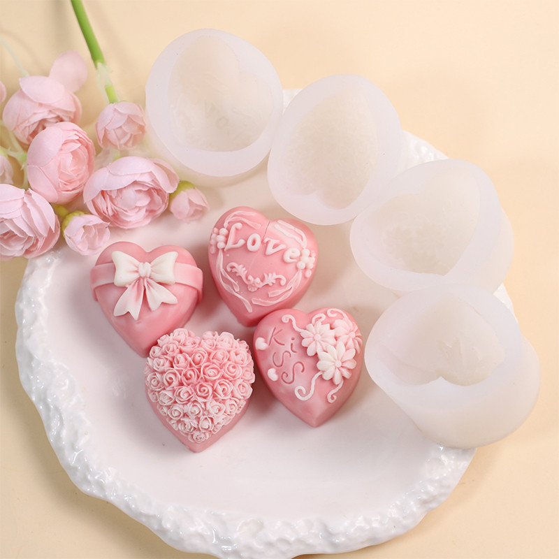 

Diy Heart Shaped Silicone Mold Handmade Soap Candle Crafts Valentine's Day Rose Bow Mold For Moulding Dropping Glue Wedding Gift