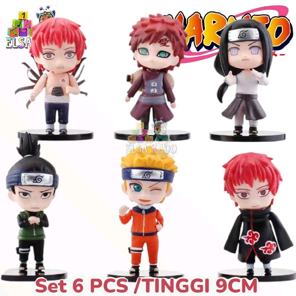 Action Figure Naruto Set 6 Chibi 9 Pcs Karakter Gaara / Sasori / Neji Hyuga / Nara Shikamaru