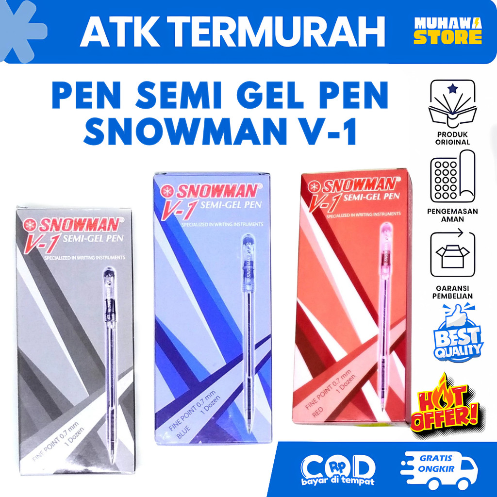 

BOLPOIN SNOWMAN 1PACK V-1 V1 0,7 mm / BOLPEN SNOWMAN V-1 / Pulpen Bolpoin Snowman V1 V 1 V-1 0.7 mm