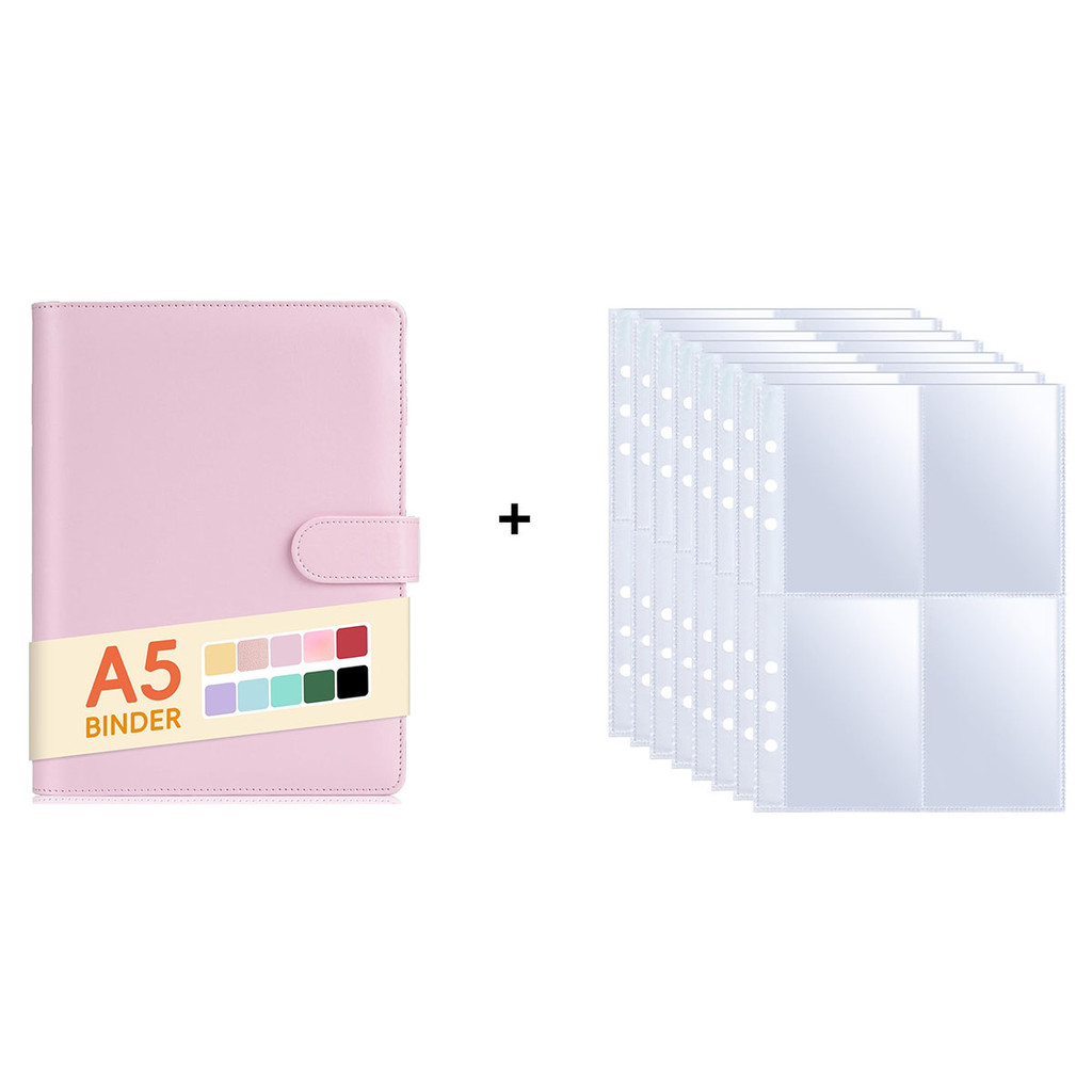 

A5 Notebook Photocard Binder with 10 Pockets Sleeves, 6 Ring PU Leather Binder Loose Leaf Personal Organizer Photo Binder Book