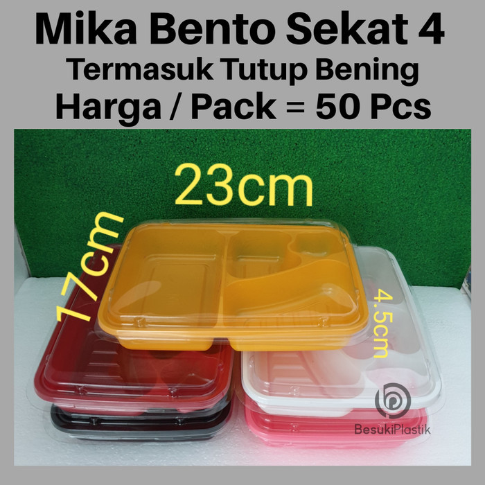 Mika Bento Sekat 4 / Bento Lubang 4 / Bento Box / Bento Katering Nasi - Hitam