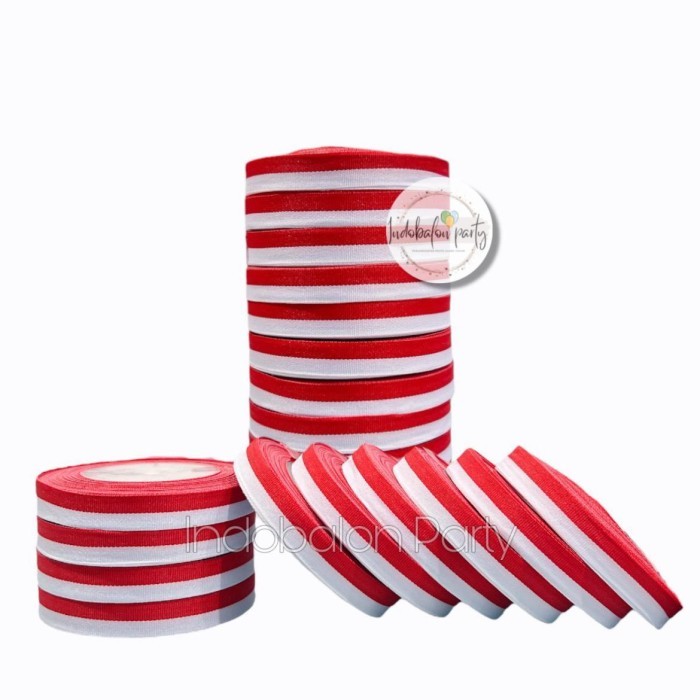 

( 1 pack isi 10 ) Pita Satin Merah Putih 0,5 Inch / Pita Merah Putih 1,27 Cm