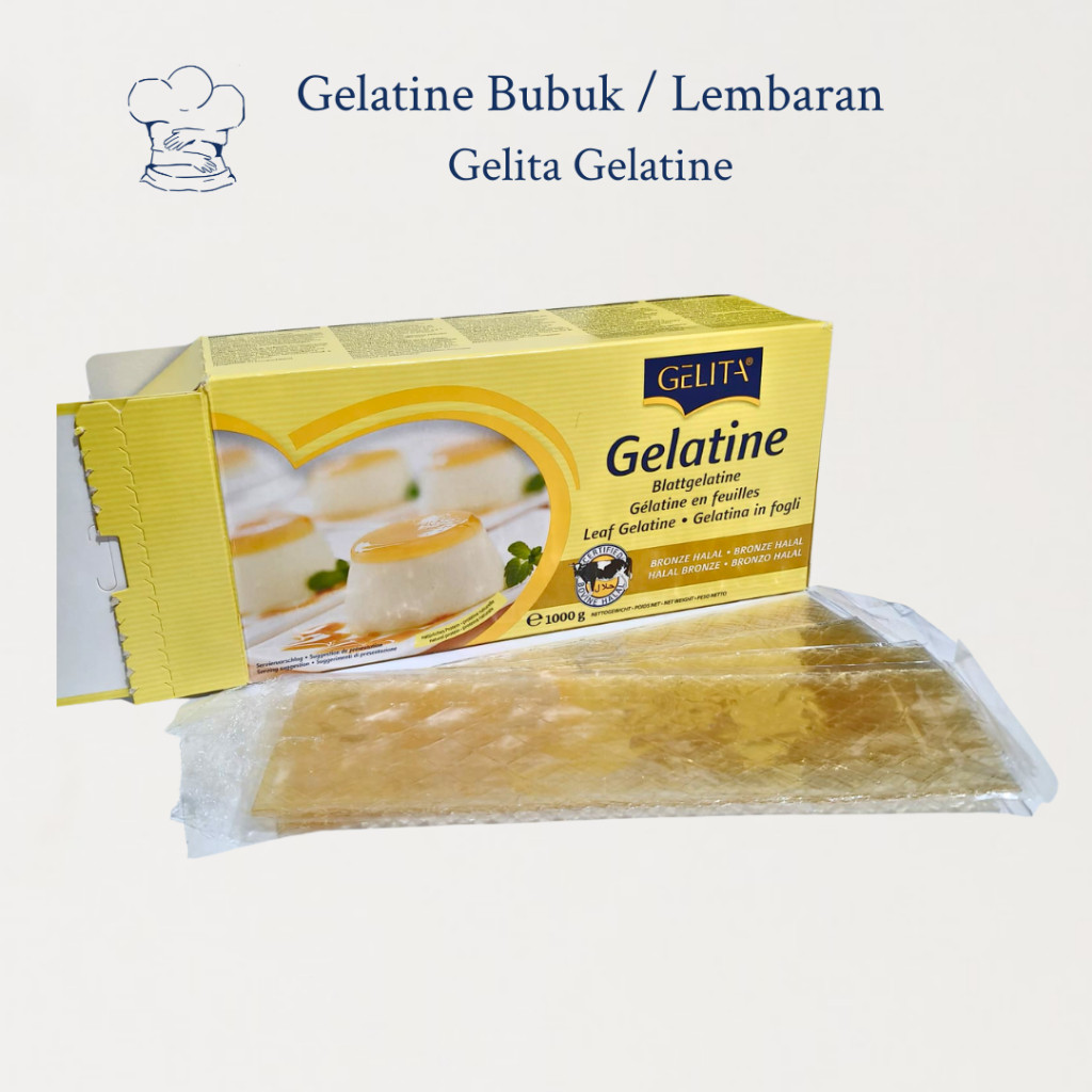 

Gelatin Lembaran / Gelatine Bubuk Gelita – Gelatin Sheet Berkualitas untuk Dessert, Jelly, dll