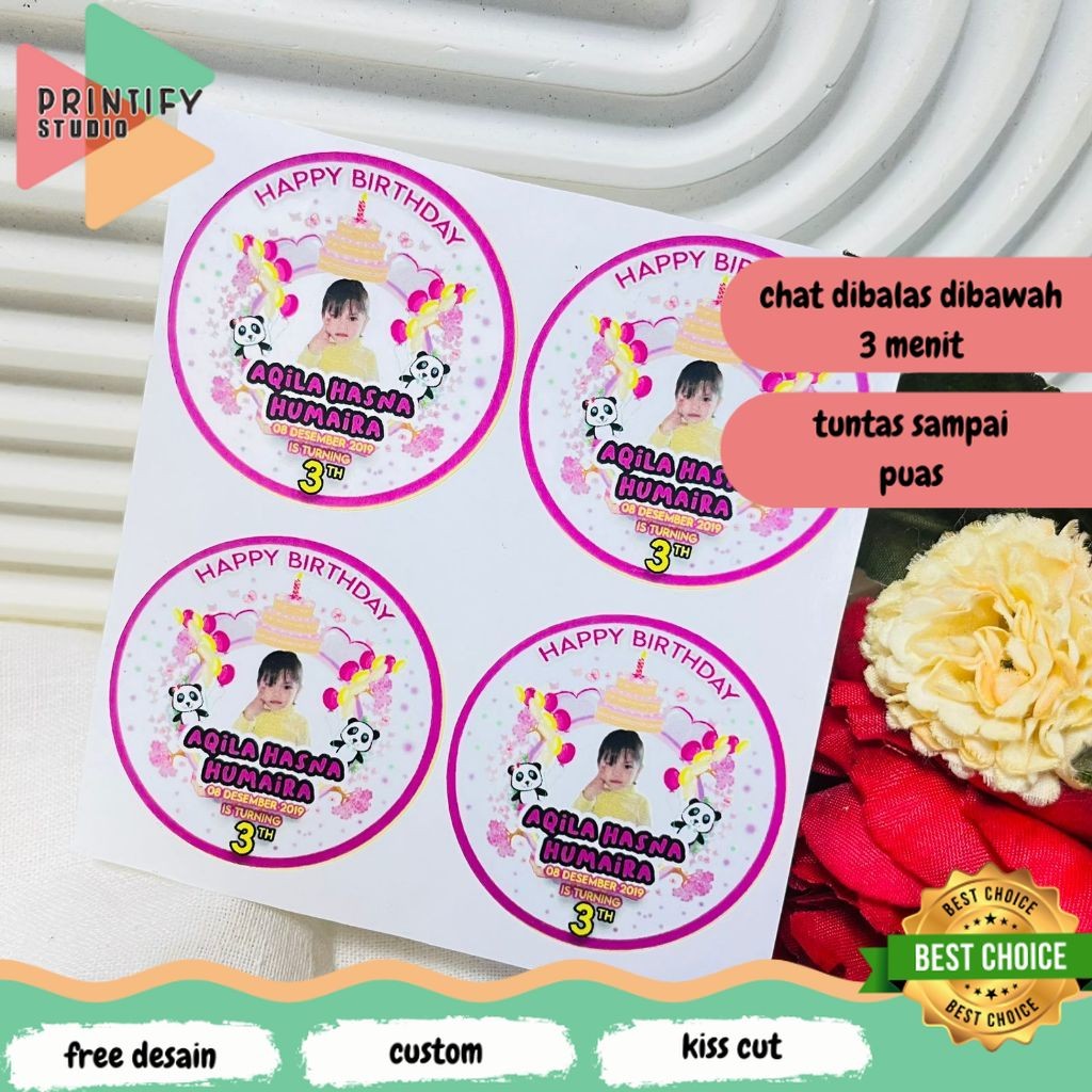 

Printify 2-4 Vinyl Stiker Ulang Tahun Sticker Label Undang Happy Birthday Uk.Kecil Free Design
