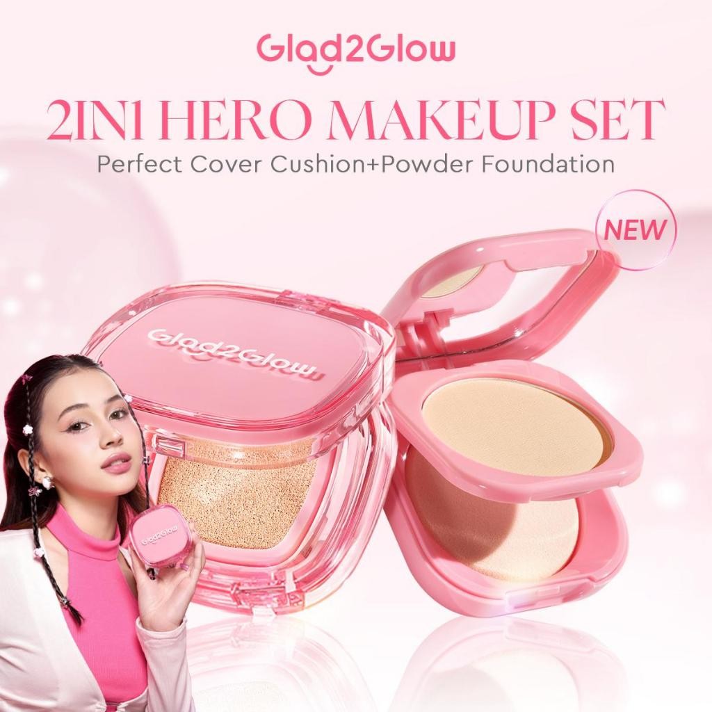 MakeUp 2pcs Perfect Paket - Glad2Glow Perfect Cover Cushion 11g + Blurring Powder Foundation 8.5g