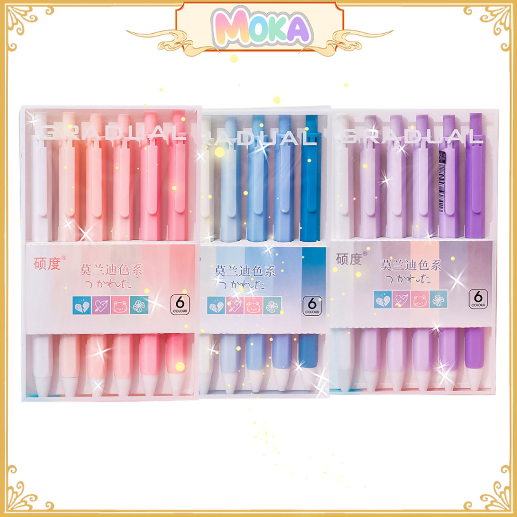 

MOKA 1 Set 6 Pcs Pulpen Mekanik Terbaru Tinta Hitam Kemasan Aesthetic Warna Gradient Polos MKP63