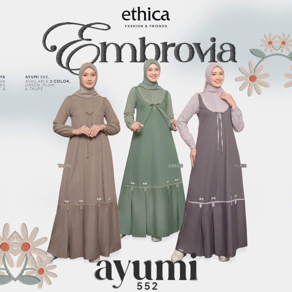 AYUMI 552 BY ETHICA GAMIS  BAHAN VALDENA MODEL BAJU MUSLIM DAILY SIMPLE ELEGAN