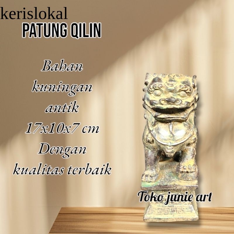 PATUNG SINGA QILIN ASLI KUNINGAN 100% ANTIK 17 Cm KL16