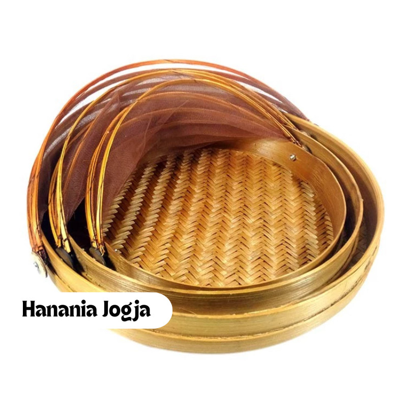 1 Set Tudung Saji | Tudung Saji Bulat Bambu | Tudung Saji Estetik Alas Flat