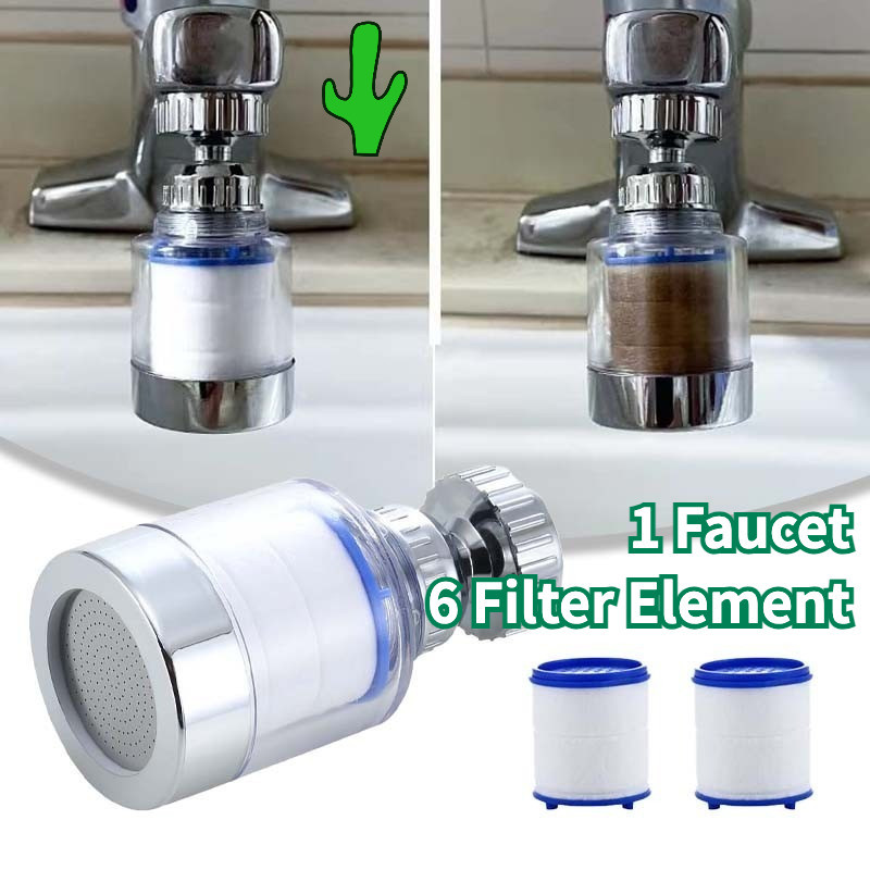 【1 Faucet+6 Filter Element】360° Lentur Filter Kran Faucet Filter Element Faucet Filter Tahan Percika