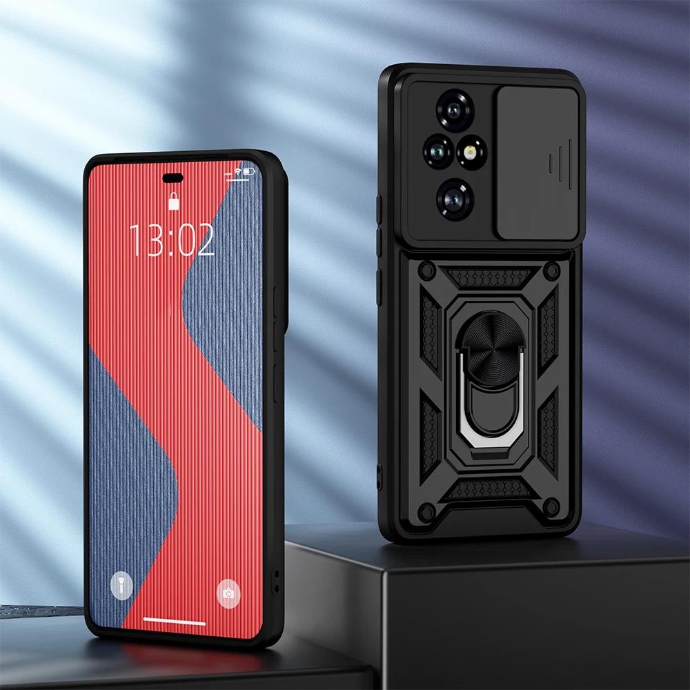 Untuk casing HONOR 200 Pro 5G Slide Camera Lens Protection 360  Meatl Ring Stand armor Hard casing U